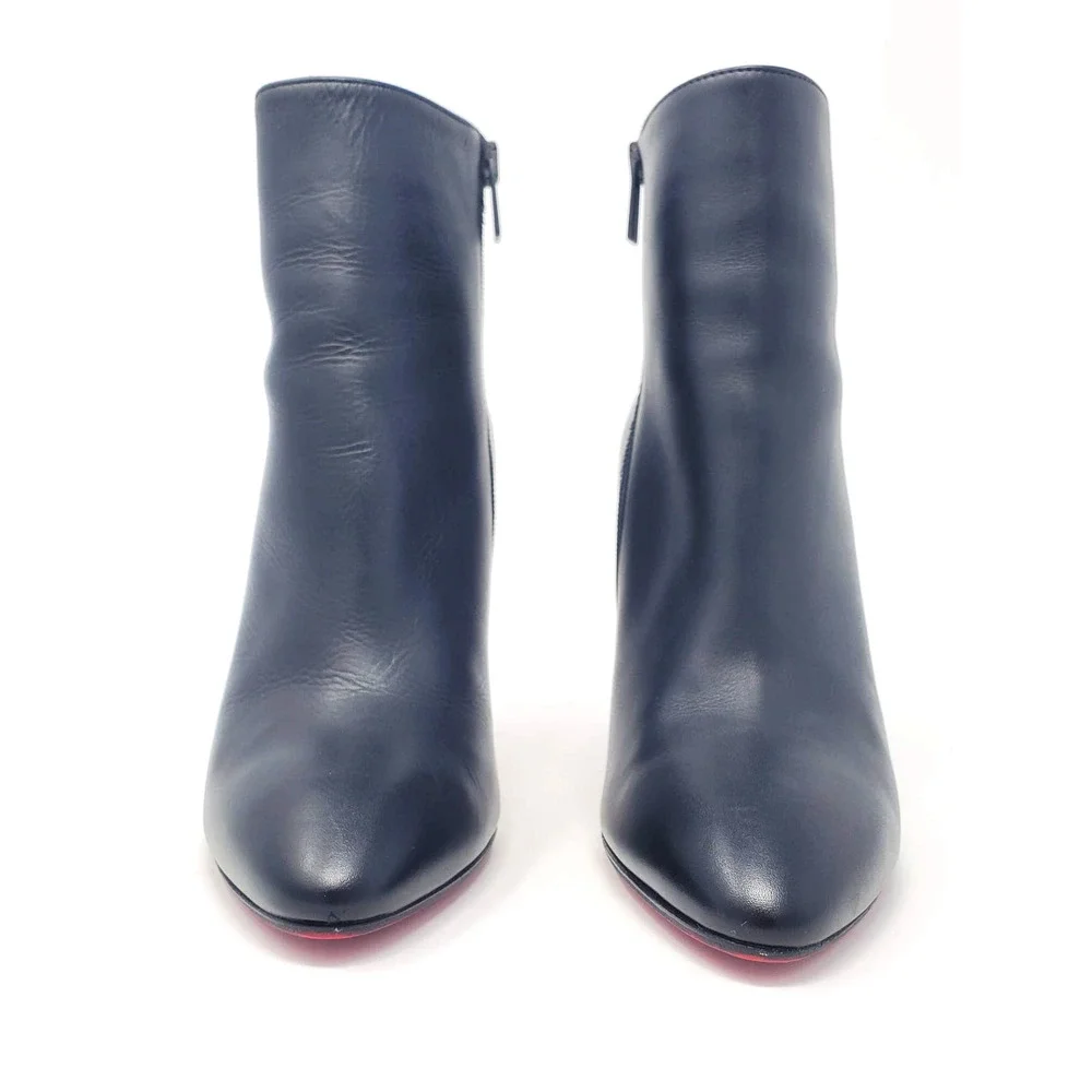 Christian Louboutin Boots Eloise 100 Heeled Ankle Booties Black Leather EU 37.5 - Picture 2 of 8